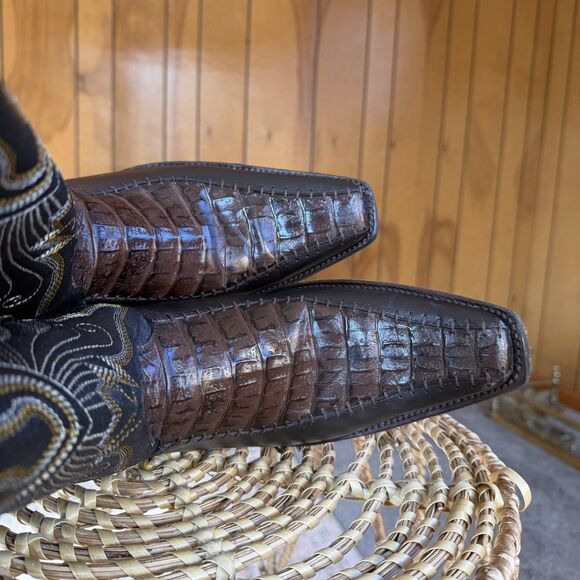 Mens Western Rodeo Boot Real Crocodile Belly Skin Leather Brown 26.5 US 8.5 - Picture 6 of 16